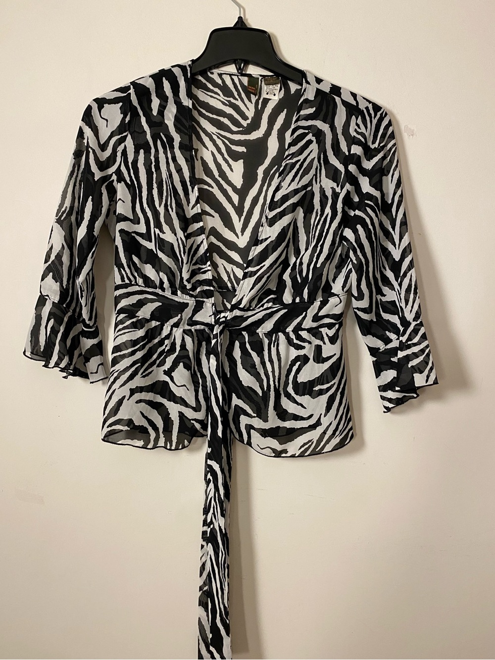 Zebra-Print Tie-Front ChiffonTop - Black & White